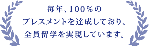 毎年、100％のプレスメントを達成しており、全員留学を実現しています。